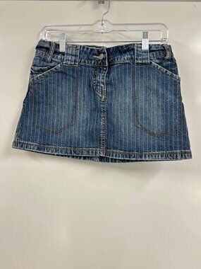Y2K Denim Mini Skirt Size 7/8 | Low Rise Pinstripe Jean Skirt Vintage 2000s